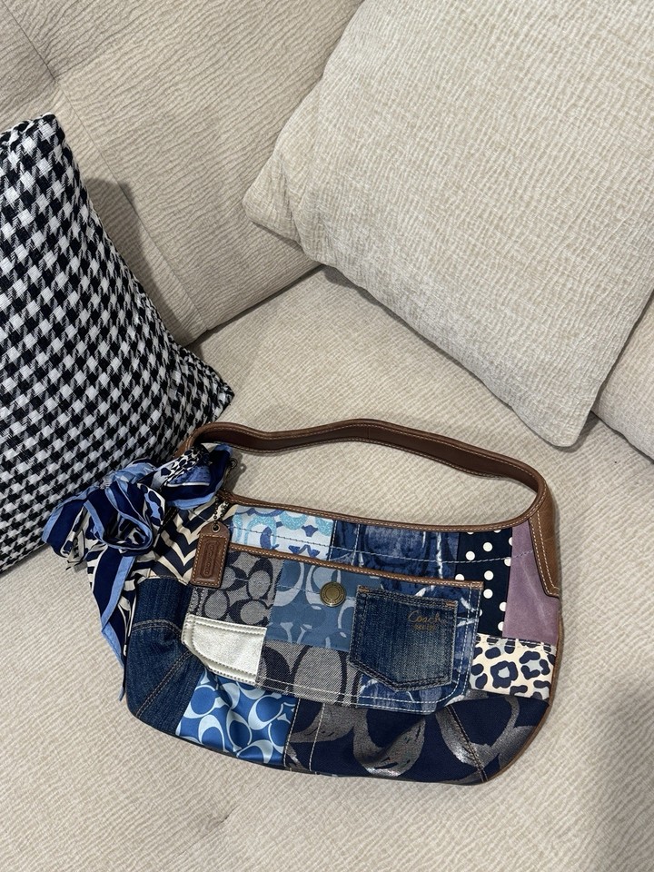 Rare 2007  Vintage Coach Denim Patchwork hobo bag