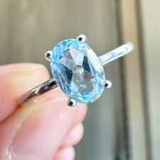 925 Sterling Silver Ring Oval Blue Topaz 7x5mm Natural Gemstone Jewelry Bridal