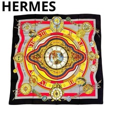 HERMES Scarf Carre90 Parmi les fleurs je compte les heures Gray Red Black