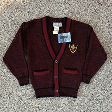 Vintage Bugle Boy Varsity Cardigan Sweater YOUTH KIDS Sz XL 7 NWT Red Black