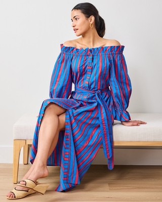 Printfresh Pencil Paper Co. Angelica Dress Small Blue Red Nautical Stripe Midi