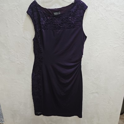 Connected Apparel Women's Dress SZ 14 Purple Evening Ruched  Side Glamorous 8006