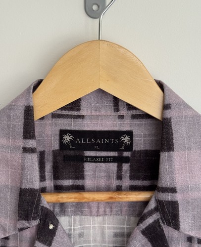 Allsaints “Big Sur” Short Sleeve Shirt Check Grey Pink Cotton XL/relaxed - Picture 3 of 12