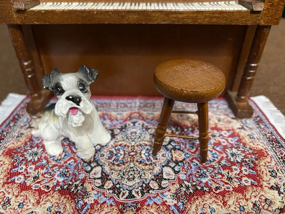 Dollhouse Lot 1:12 VTG Piano Music Artisan Stool Mini Schnauzer, New Rug - 4 Pcs - Image 3 of 4