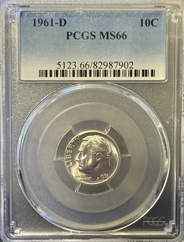 1961-D Silver Roosevelt Dime 10c Coin PCGS Certified MS66 Circulated Denver Mint