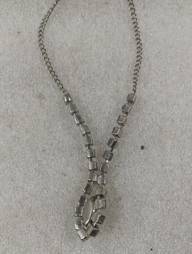 Vintage Prong Set Light Blue Rhinestone Necklace 16" Adjustable Hook Closure  - Picture 4 of 5