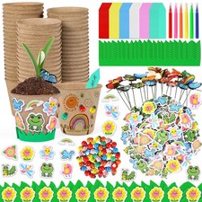 60 Pack Garden Paper Pot Craft Kit Flower Plant Spring Summer Craft with 50 A...