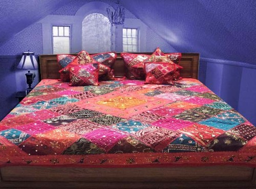 33% OFF 7 PC VINTAGE SARI BEAD THROW BEDSPREAD COVERLET DUVET QUILT BLANKET KING - Picture 7 of 14