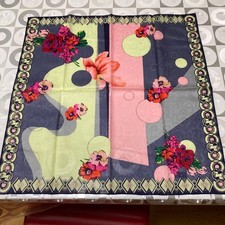 Gianni Versace Large Square Handkerchief Scarf Cotton Floral Geometric