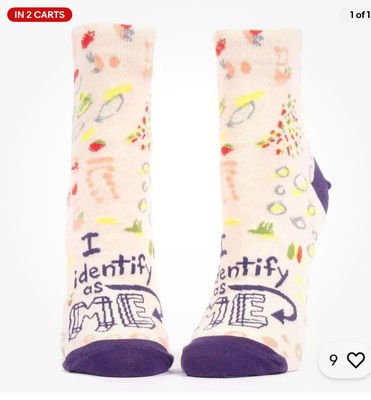 Blue Q Size 5-10 Ankle Socks ''I Identify As Me''  Ivory Navy Combed Cot N218,238