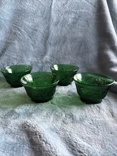 Vintage Anchor Hocking Sandwich Forest Green Sm Footed Dessert Bowl ~ Set of 4