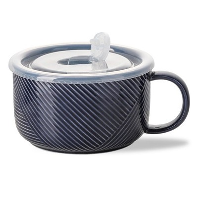 Adewnest Oversized Soup Bowl with Handle: 38 oz Ceramic extra large, Navy 