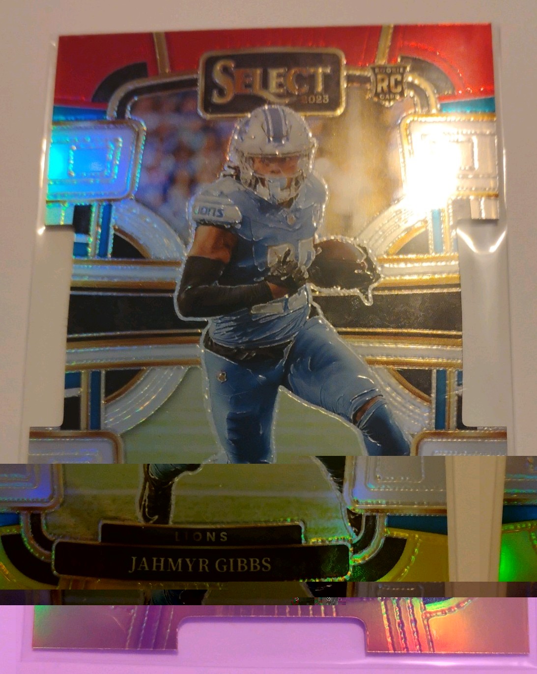 2023 Panini Select - Concourse Jahmyr Gibbs #34 Red & Yellow Prizm Die-Cut (RC)