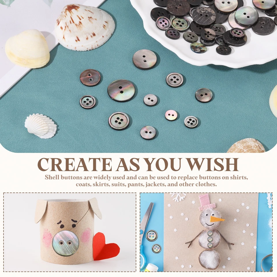 15 Piezas Botón Shell, 2 Agujeros 9mm Botones Planos Madreperla, Negro/Plateado Foto 4 de 4