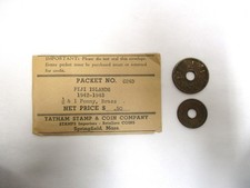 Tatham Stamp & Coin Co Fiji Islands 1942 to 1943 1/2 & 1 Penny Brass