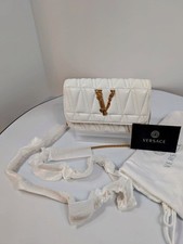 Versace White Virtus Quilted Chain Wallet on Chain WOC