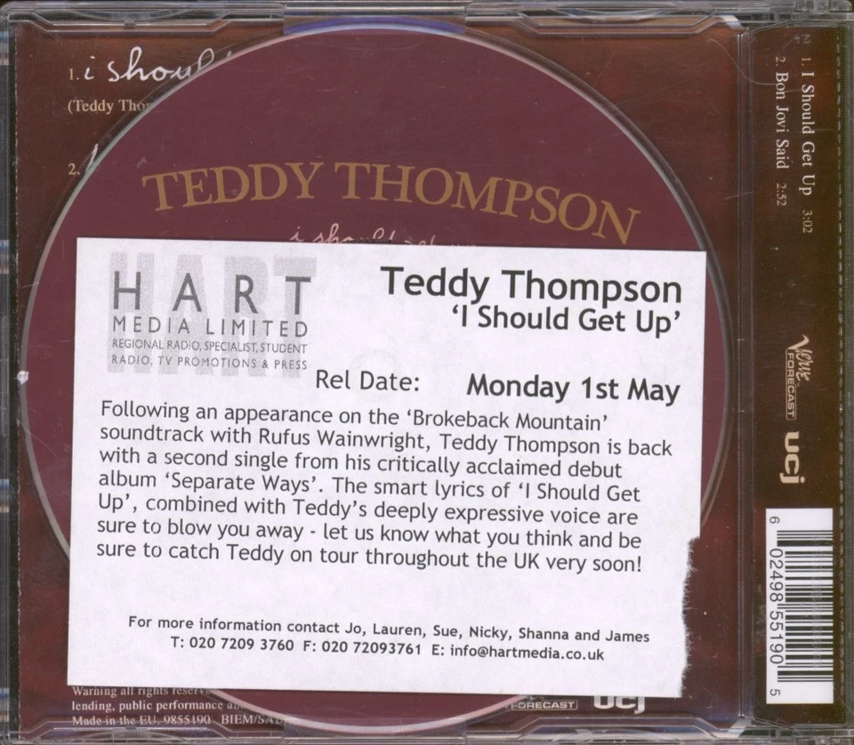 Teddy Thompson I Should Get Up CD Europe Verve Forecast 2006 single. Has info - Bild 2 von 2