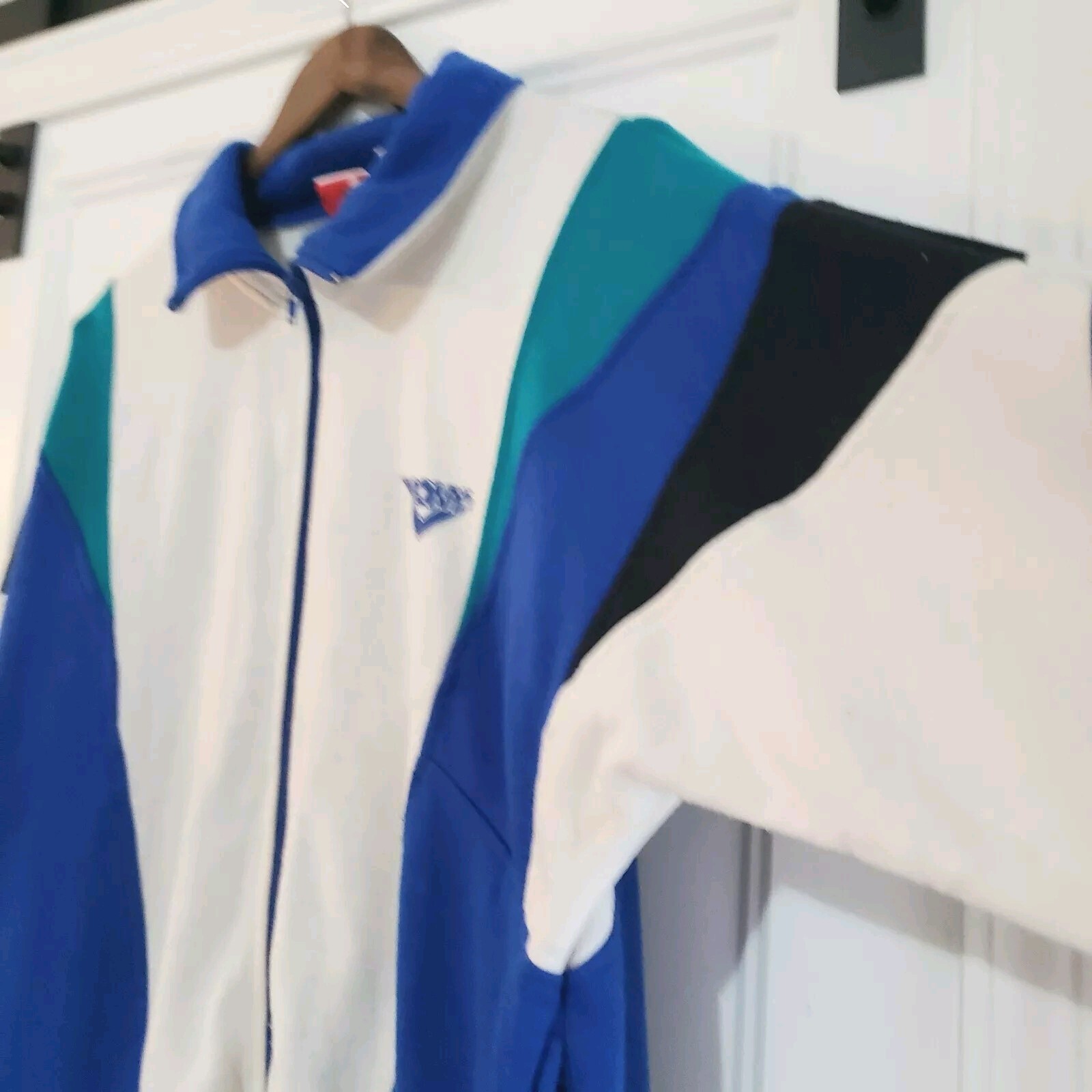Vintage Pony Uomo M Full Zip Jersey Maglia Track Jacket Bianco Verde Blu Nero