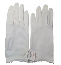 Womens Vintage White Gloves Pearl Bead Trim By Miss Aris Medium Nylon