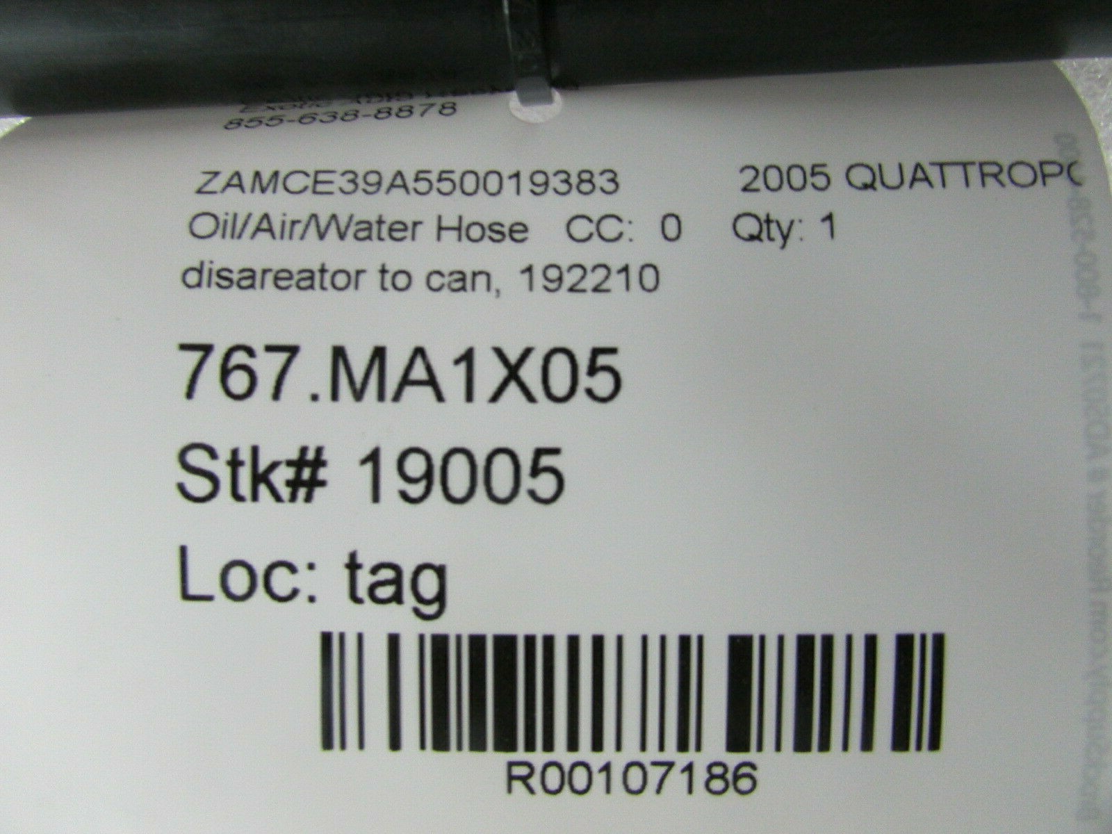 Maserati Granturismo, Separator to Fuel Vapor Canister Hose, Used, P/N 192210