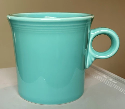 Set of 4 Fiestaware O Ring Handle by Homer Laughlin Turquoise Mugs, Gently Used