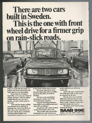 1972 SAAB 99E advertisement, Saab 99 E front view, print ad