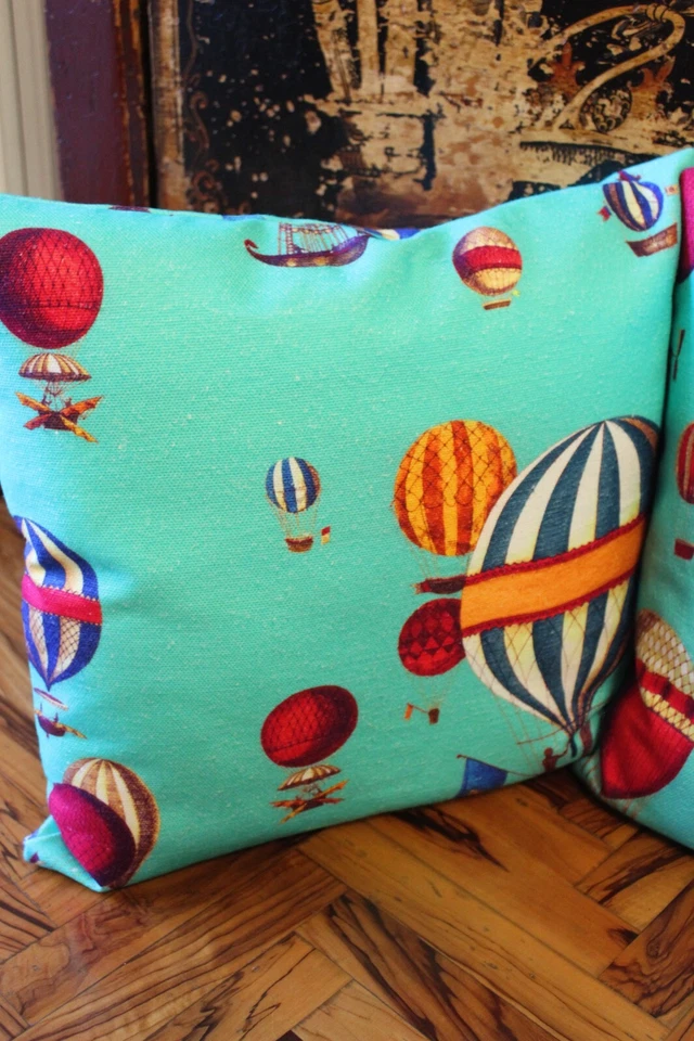 2 fodere cuscino con tessuto pesante canvas Mongolfiere turchese Fornasetti - Immagine 4 di 4
