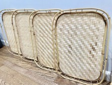 Set of 4 Bamboo Boho Rattan TV Eating Serving Accent Trays
