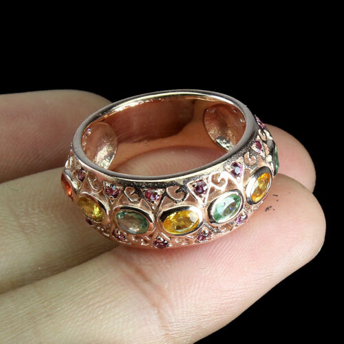 Summer 925 Silver Ring Oval Sapphire Rhodolite Gemstone Jewelry Size 7.5 - Picture 3 of 10