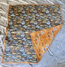 Animal Baby Quilt Reversible Crib Nursery Blanket Jungle Zoo Safari Orange Gray