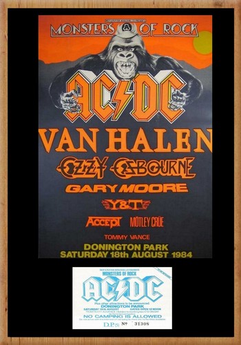 AC/DC MONSTERS OF ROCK DONINGTON UK 1984 POSTER AND TICKET A4-A3-A2 ...