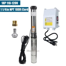 4'' Deep Well Submersible Pump 1HP 207' 35GPM 110V Stainless Steel w/Control Box