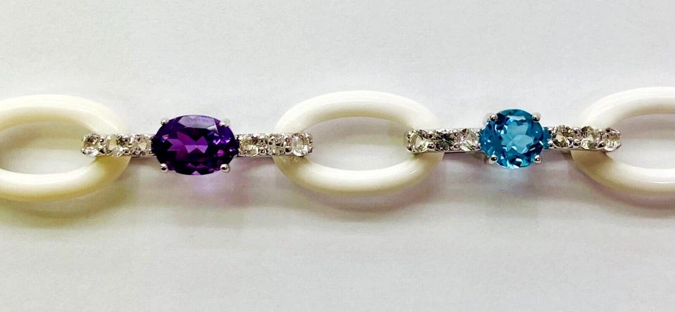 QVC Sterling Silver White Agate & Gemstone 18-1/2" Link Necklace - Image 4 of 4