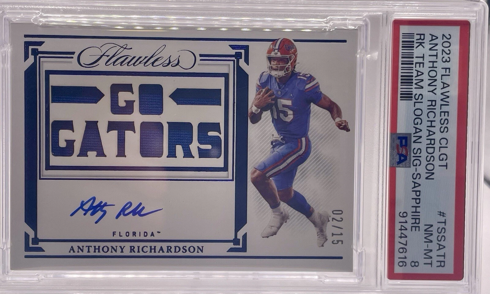 Anthony Richardson Panini Flawless Collegiate Flawless Rookie Team Slogan Signatures #TSSATR Sapphire
