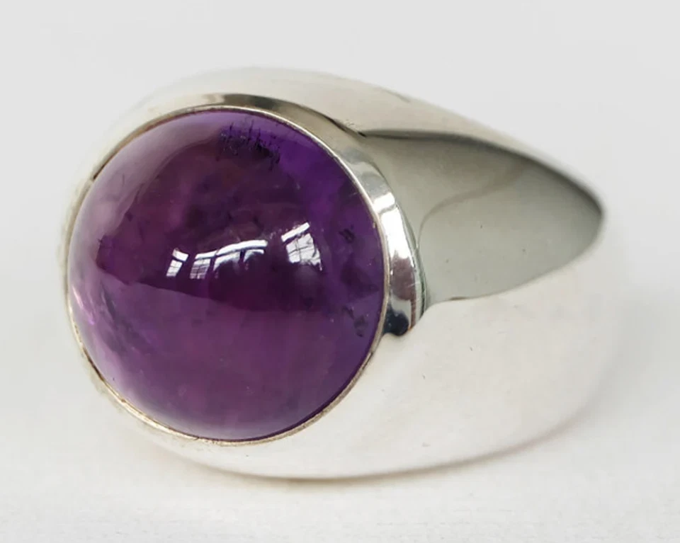 Vintage Amethyst Men's Ring Silver Ring Handmade Round Cut Amethyst Signet Ring - Image 3 of 4