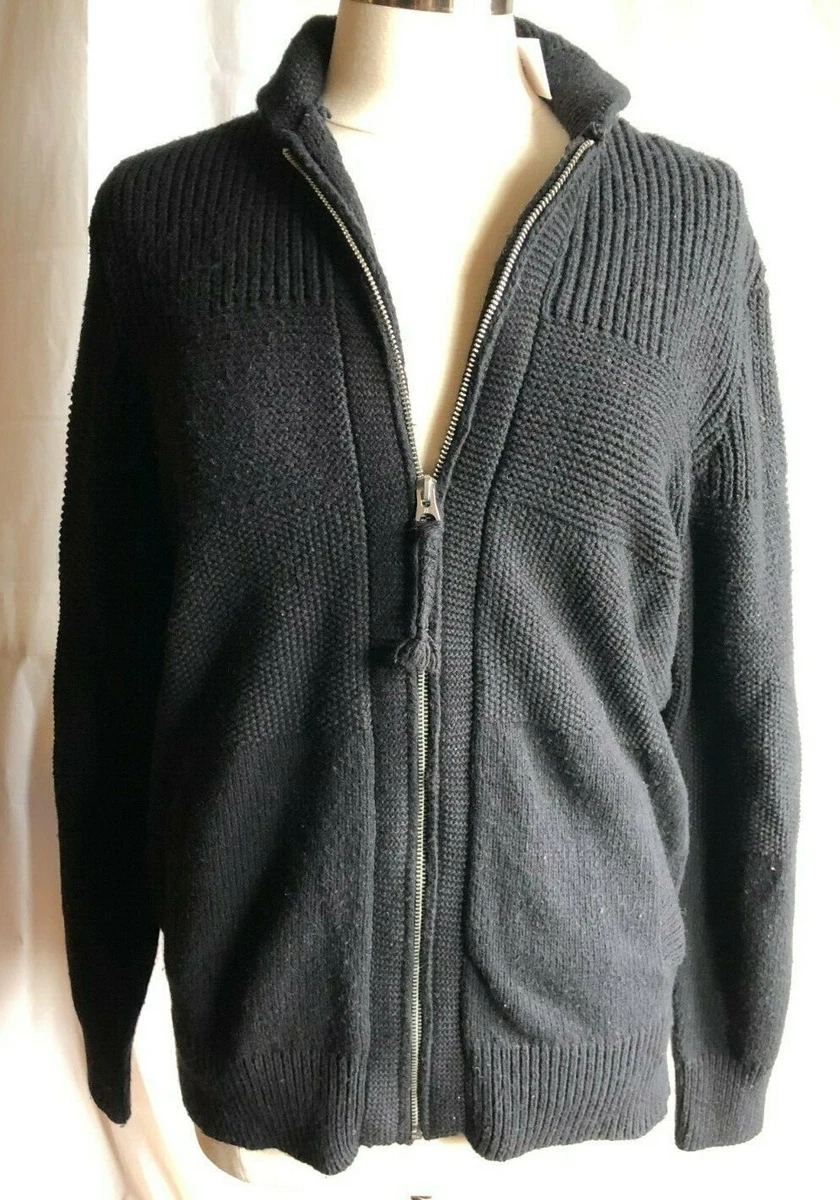 American Eagle Mens Zip up Cardigan Wool Blend Sweater Black Size