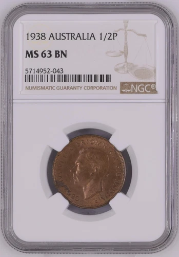 1938 Australia Half Penny 1/2P NGC MS63 Mint Uncirculated