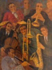 Remo Squillantini Quadro ad Olio su Tavola 80x60 Titolo "Jazz" fine anni 80
