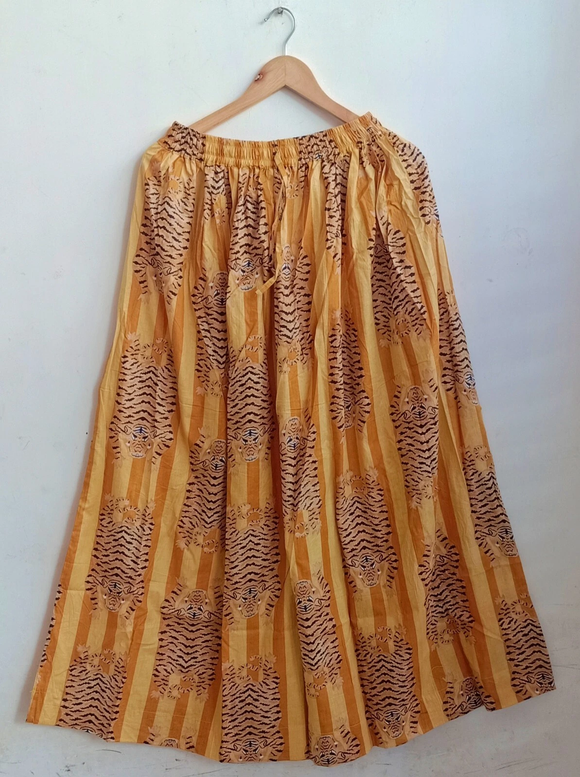 Indian Yellow Tiger Skirt Cotton Skirt Long Skirt Free Size Beachwear Long Skirt