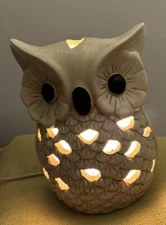 Vintage Owl Table Lamp Ceramic Light Up Retro 70s White Owl Light Bohemian Boho