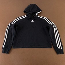 Adidas Women's Size Small Black White 3 Stripe Sleeve Cropped Pullover Hoodie