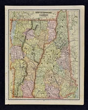 c 1892 Cram Map  New Hampshire & Vermont Montpelier Concord Burlington Woodstock