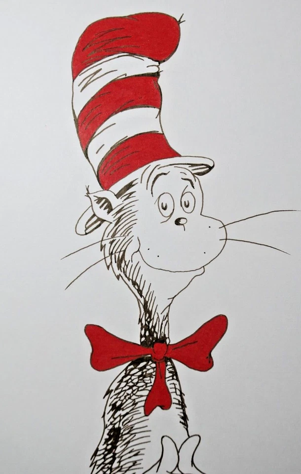 Dr. Seuss Dibujo CATO EN EL SOMBRERO Arte Original Firmado 🏅 Foto 3 de 4