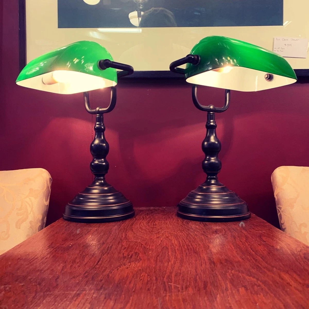 Antique desk lamp with green glass shade deals
