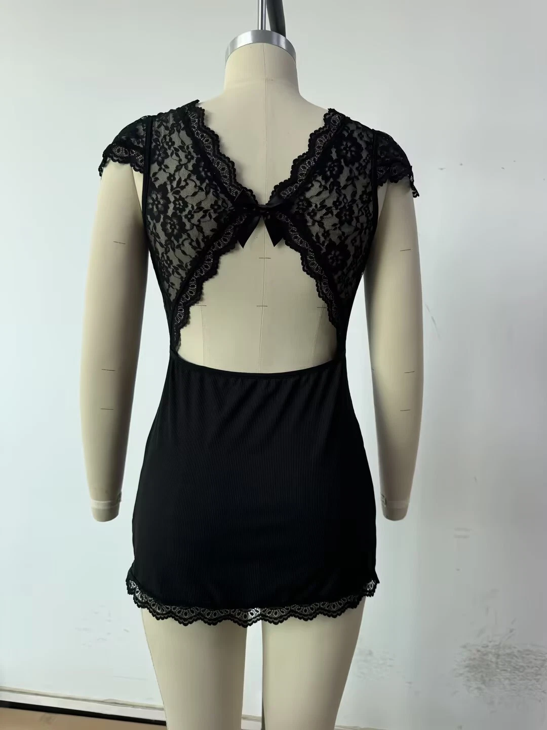 VALENTINO Pigiama donna sexy lingerie babydoll pizzo scollo a V vestito intimo manica corta