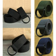Mens Womens Canvas Belt with Double D Ring Metal Buckle Fashion Waistband R8B6