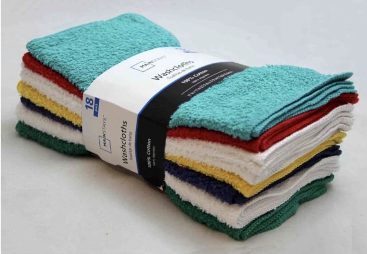 18 Mainstay Washcloth 100% Cotton 11 x 11 Bright Color Face Wash