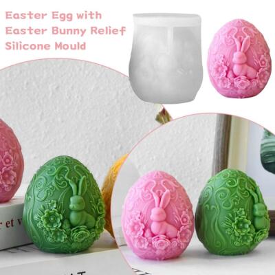 Easter Egg Scented Candle Silicone Mould Relief Flower Rabbit Gypsum Soap M GX