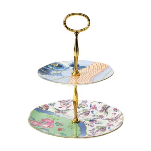 Wedgwood Butterfly Bloom 2-Tier Floral Bone China Cake Stand in Multicolor