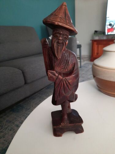 Antique Chinese Hand Carved Wood Old Man Figurine at 30cms tall - Picture 1 of 6